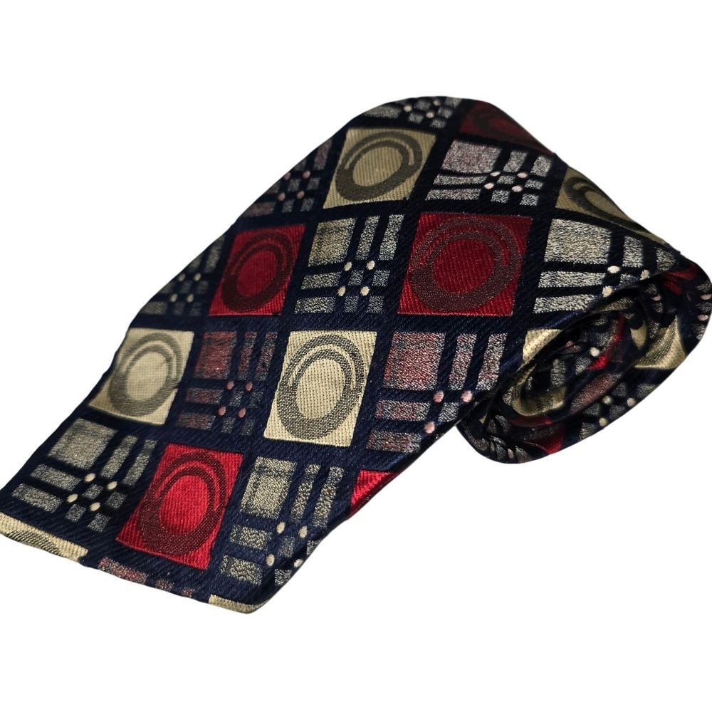 Vintage Leonardo Neck Tie‎ Black Red Cream Geometric Shapes